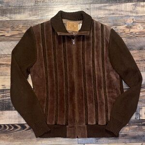 Vintage LM leather and suede cable knit sweater jacket size Large
